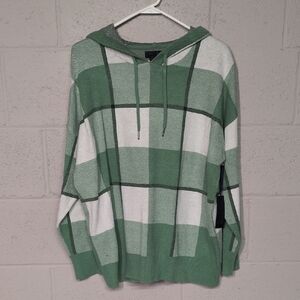 RACHEL ROY Green & White Plaid Hoodie Sweater Size 1X, NWT
